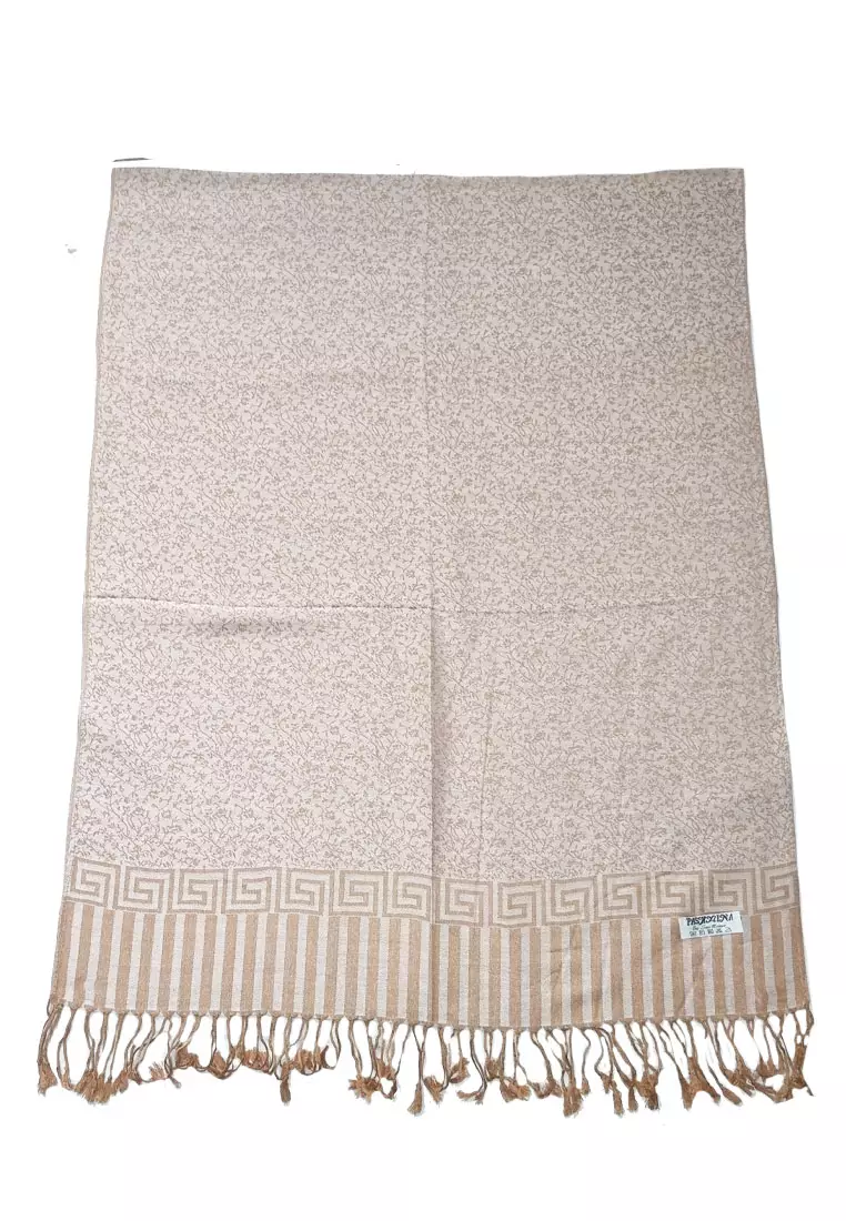 Reversible Viscose Floral Pattern Pashmina Shawl Syal Wanita Gold