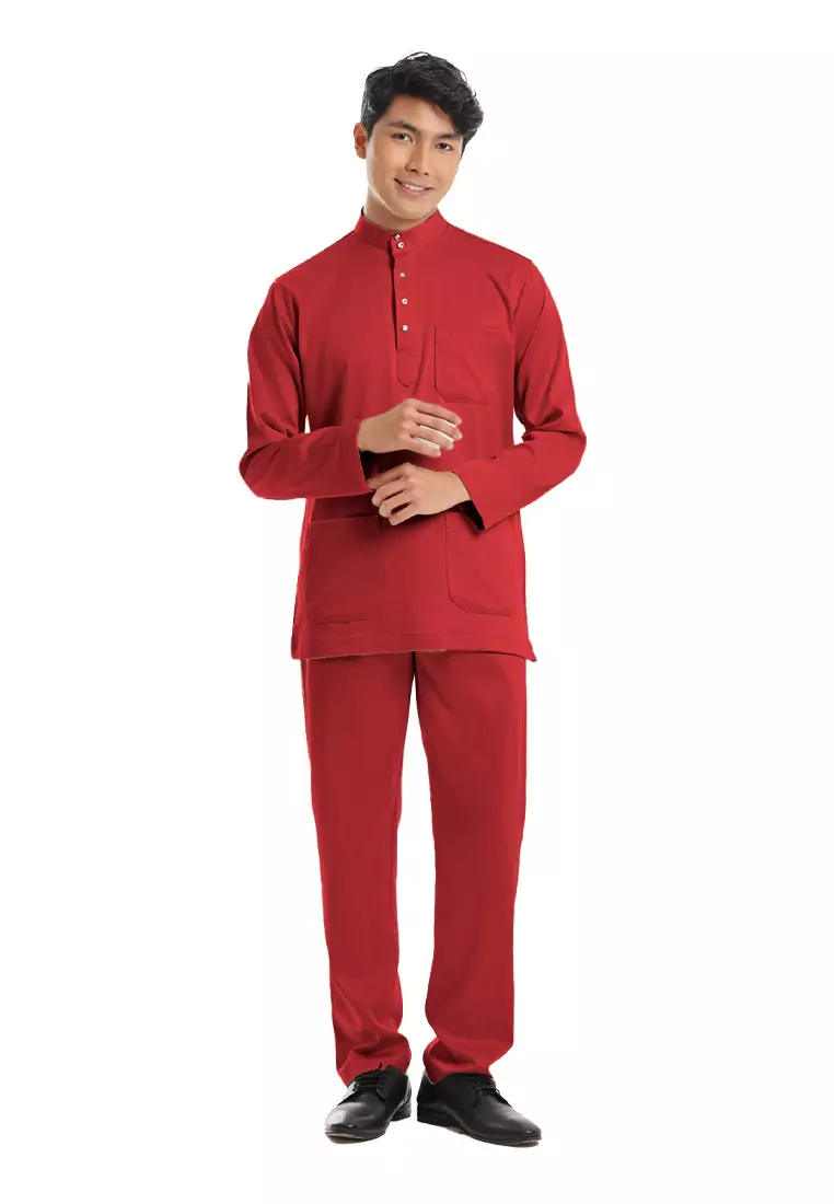 Alain Delon Baju Melayu Cekak Musang Dewasa - 19026005-75WineryRed