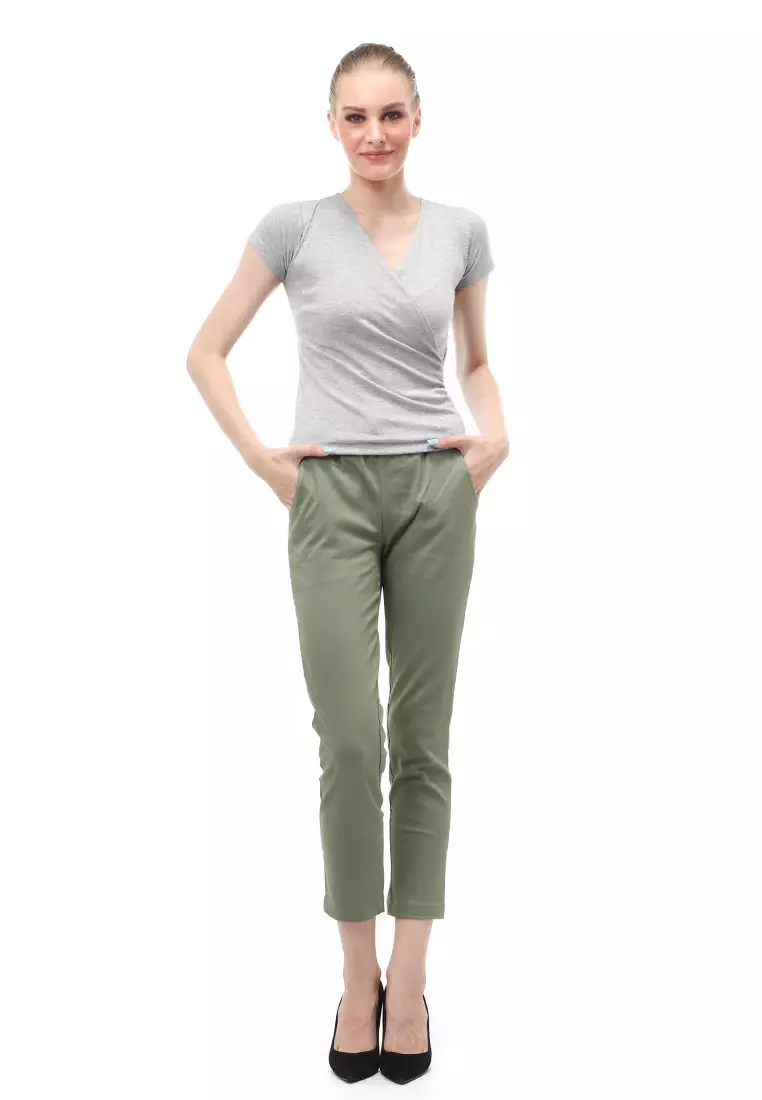 Blouse Atasan Wanita Short Sleeves Kerah V-neck Design Simple Elegant - Misty