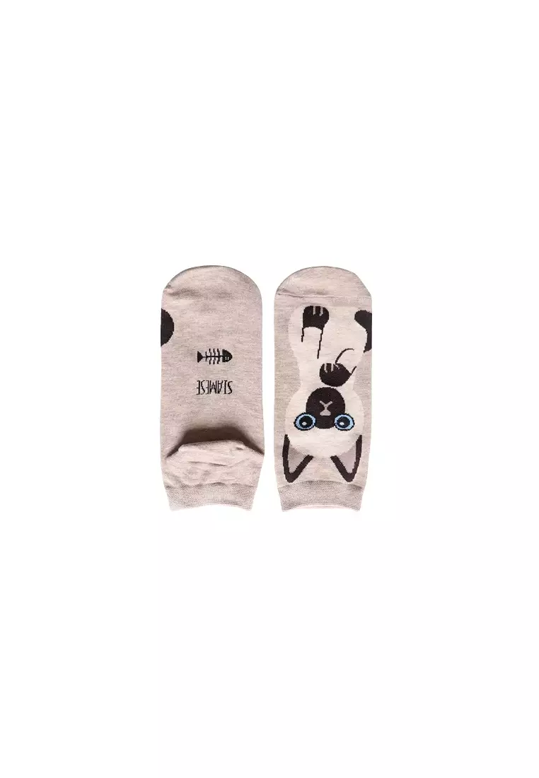 Kaos Kaki Wanita Model Kucing Lucu Breathable Cotton Size 35-39 - NM-360 - Cream