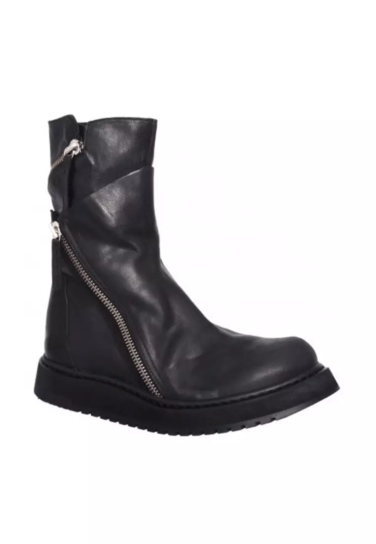 VANSA  Trendy Retro Zipper Leather Mid Boots VSM-B2691