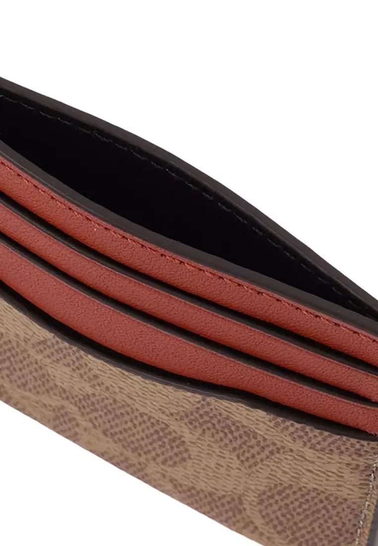 Card Case In Signature Canvas - Tan/ Rust 936