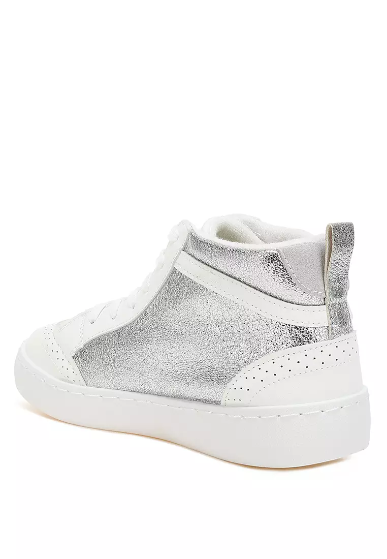 Star High Ankle Sneakers in Silver