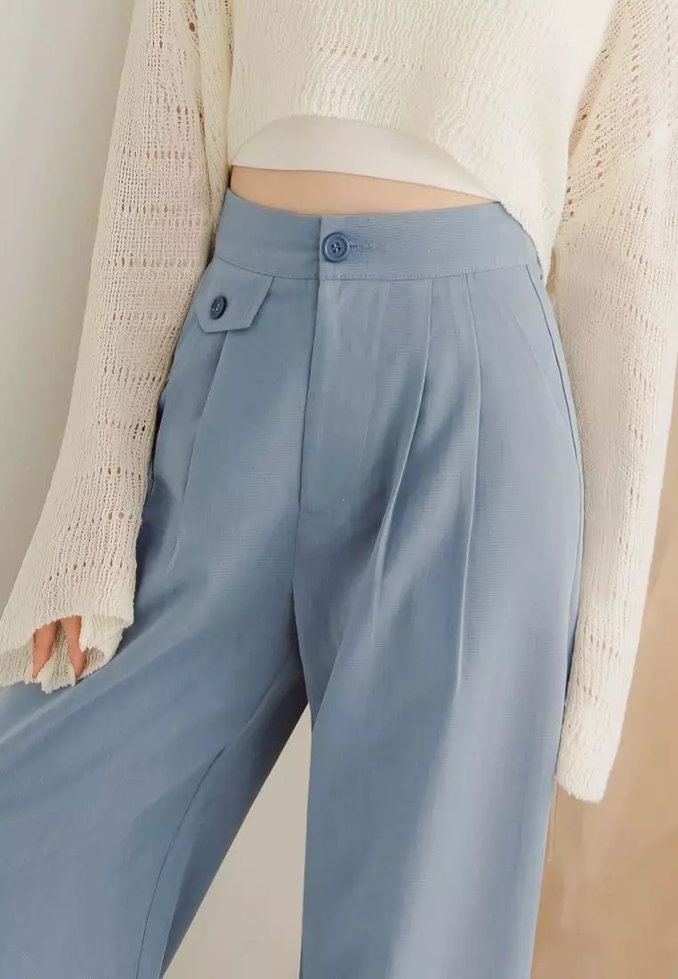 造型口袋打褶直筒西裝褲《BA6851》
