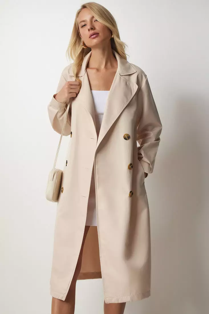 Buy Happiness Istanbul Double Breasted Trench Coat in Cream 2024 Online