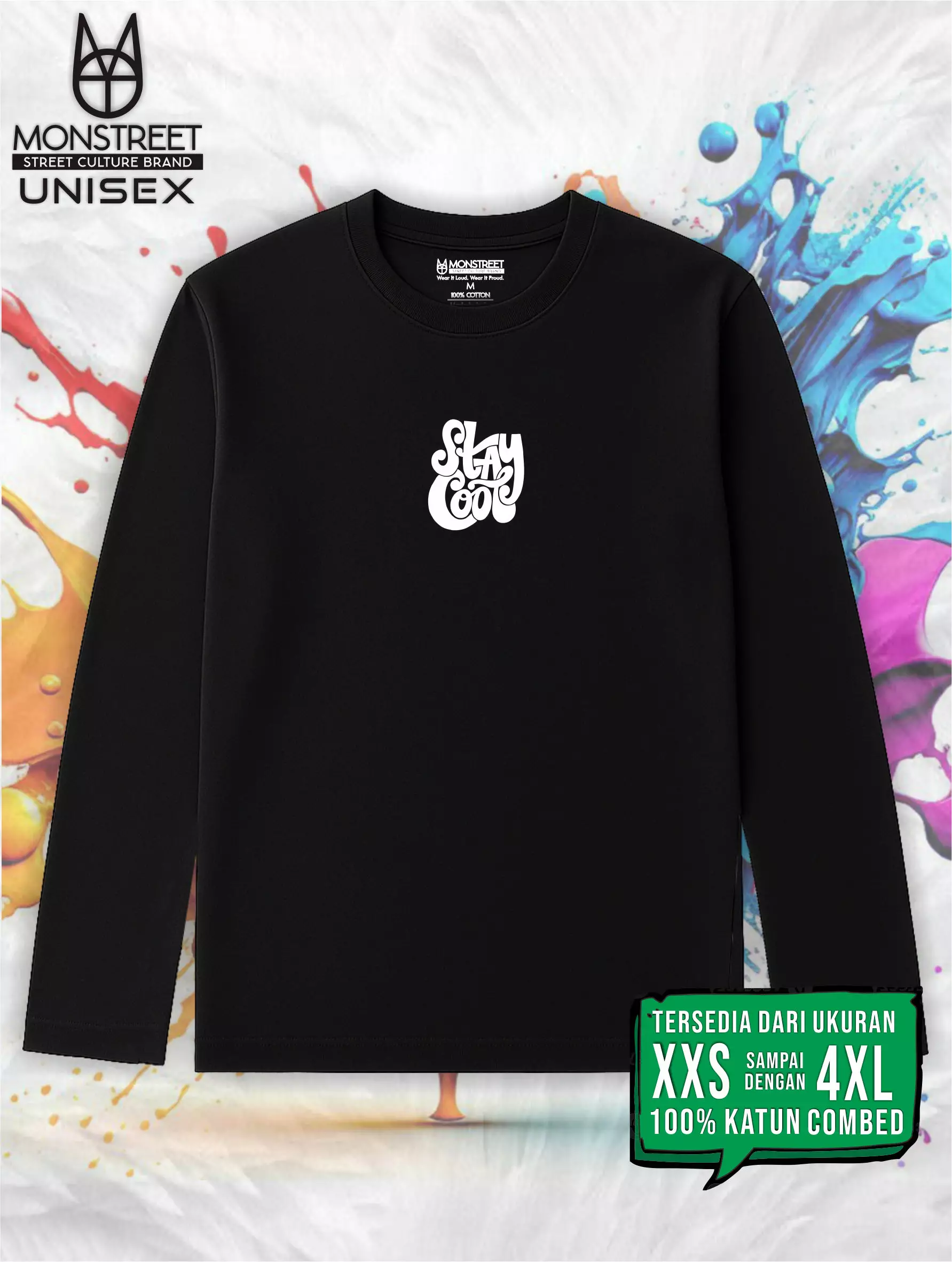 Monstreet Kaos Katun Combed 24S Grafis Reguler Fit Lengan Panjang Hitam Tshirt LUTR176 Cotton Combed 24S Graphic Tshirt Regular Fit Full Sleeve Black Tshirt