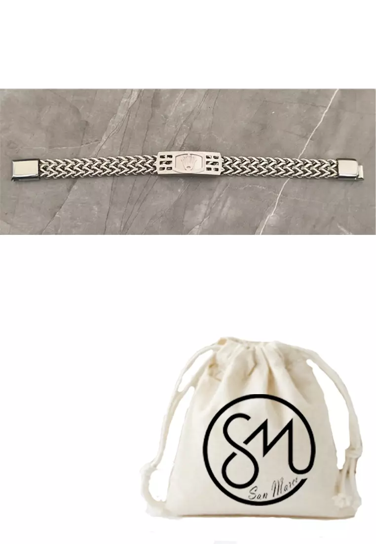 Aksesoris Gelang Pria Crown Center Stainless Steel Men's Bracelet Silver