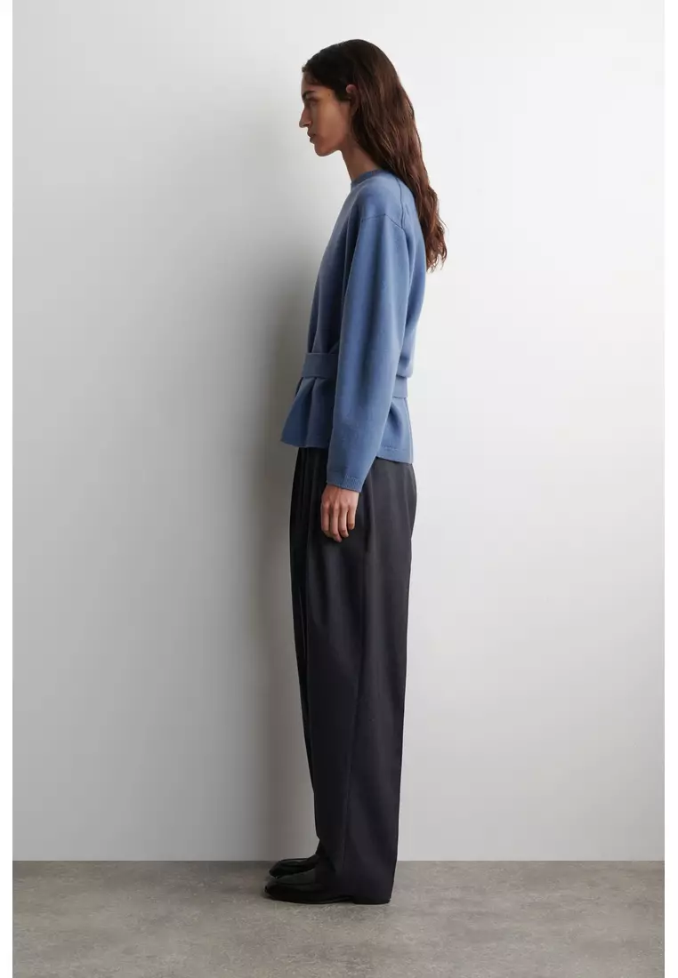 BELT-DETAIL MERINO WOOL JUMPER