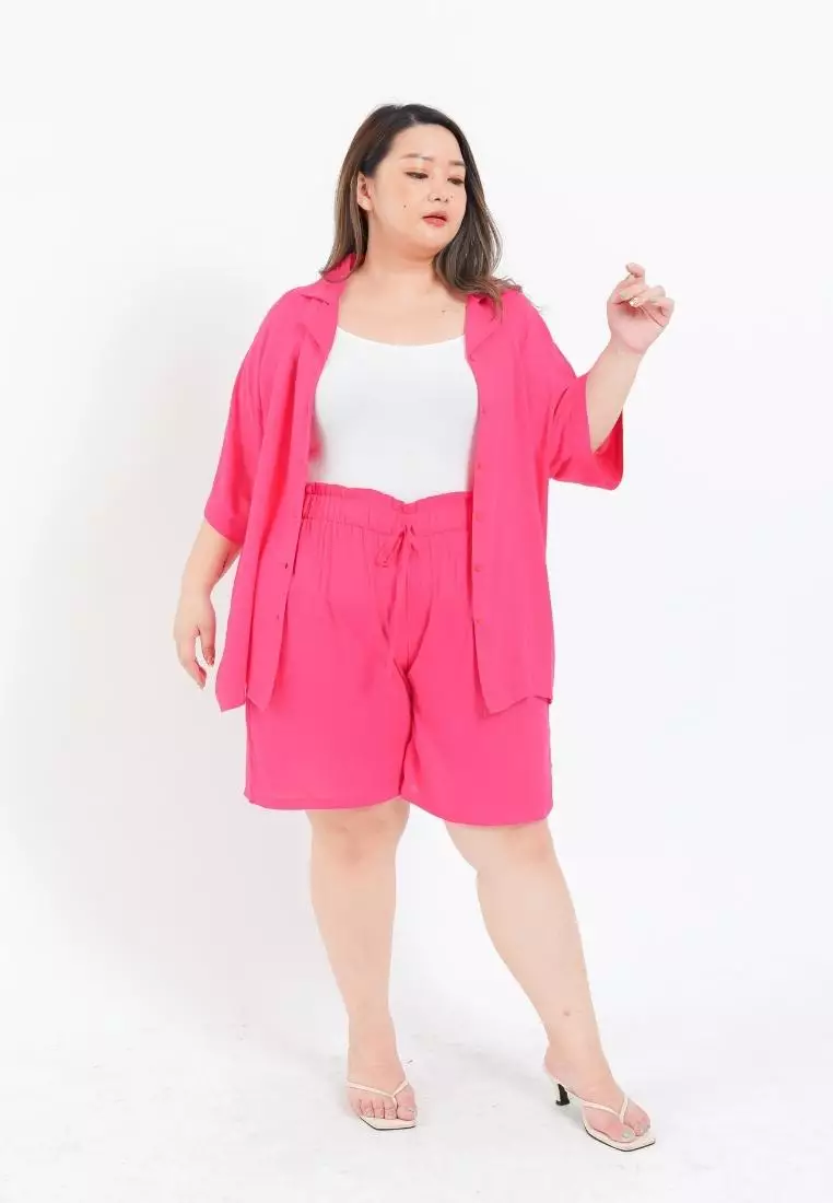 Plus Size Oversize Shirt Sans Fuschia Pink