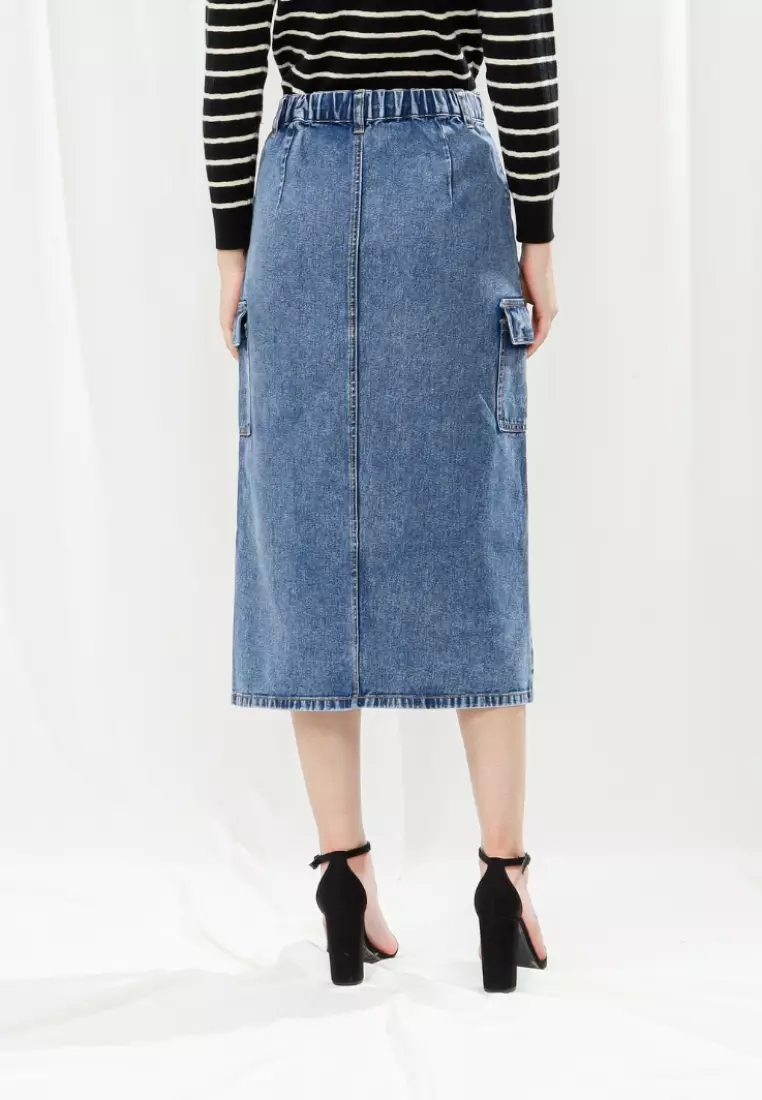 Anya Midi Skirt Cargo in Blue