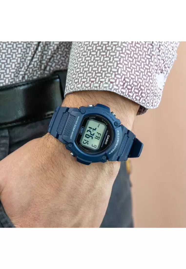 Men's Digital Watch W-219H-2AV Blue Resin Band Men Sports Watch