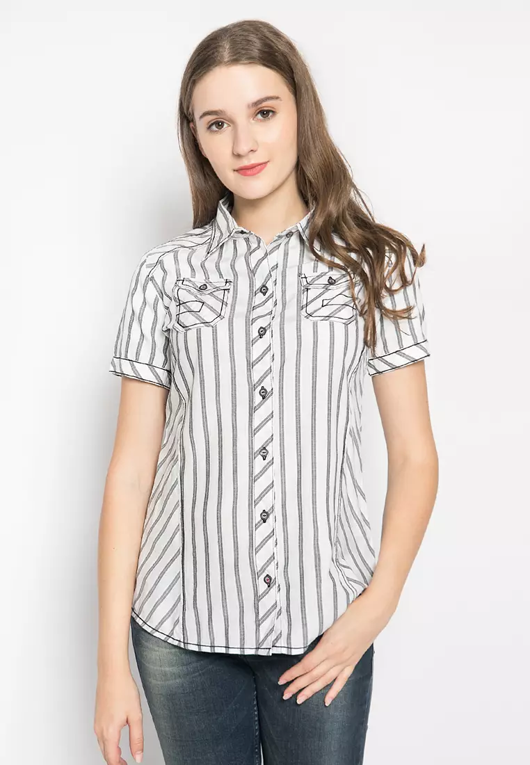 LGS Kemeja Wanita Regular Fit Putih Motif LSH Size L