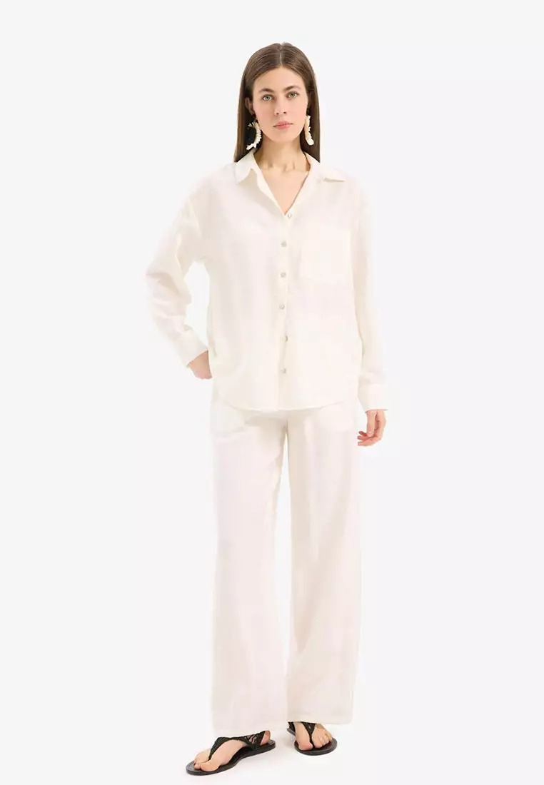 Regular Fit Stretchy Waisted Beach Pants-Fall in Love E1172Ax25Sm