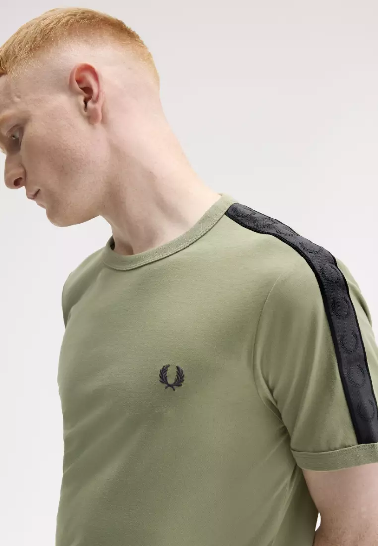 Fred Perry M4613 Contrast Tape Ringer T-Shirt (Olive / Anchor Grey)