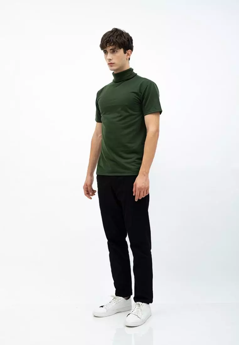 Turtle neck shirt kerah tinggi lengan pendek hijau army kaos polos houseofcuff