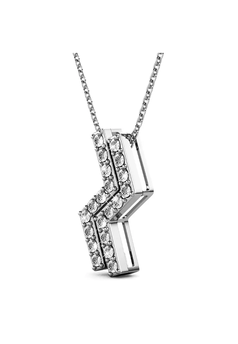 Zigzag Pendant Necklace in White Gold Embellished with Swarovski crystals