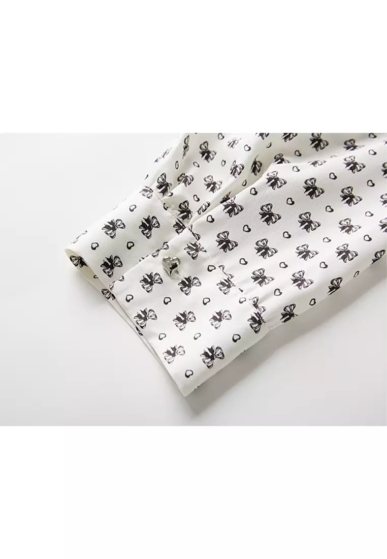 Allover Ribbon Design Crop Top with Front Tie