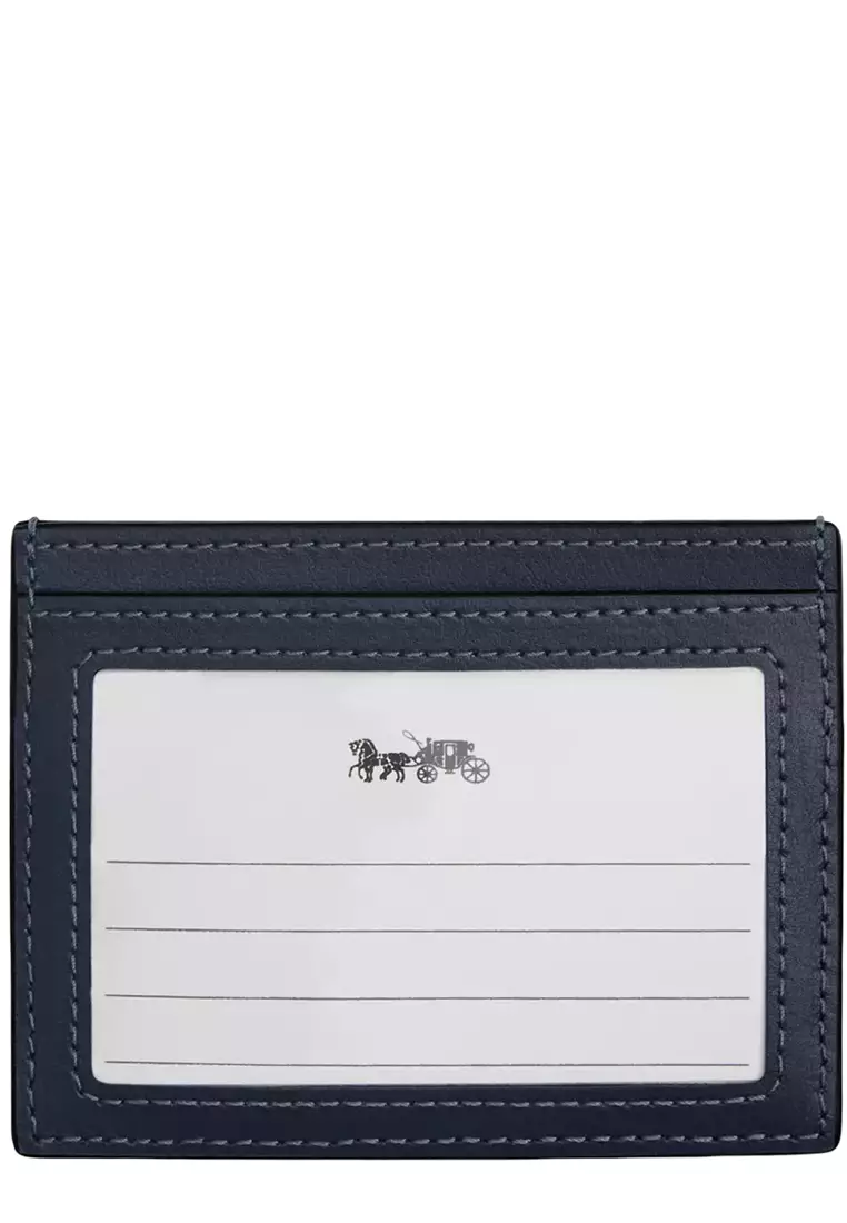 Slim Id Card Case In Regenerative Cotton With Quilting - Indigo/ Gold CAT70