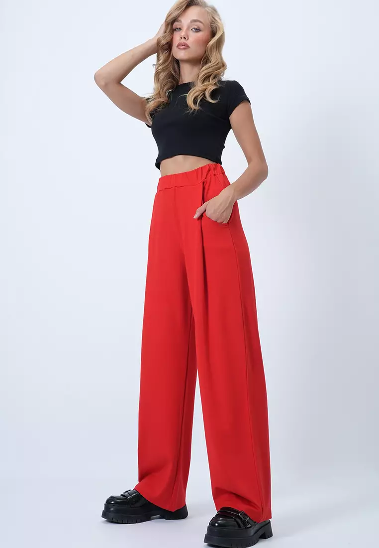 Pleated Detailed Knitted Palazzo Trousers