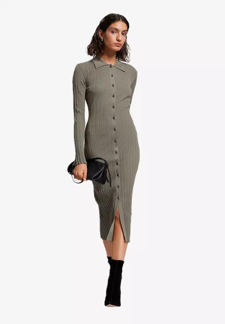 Buy Other Stories Fitted Midi Ribbed Shirt Dress 2024 Online