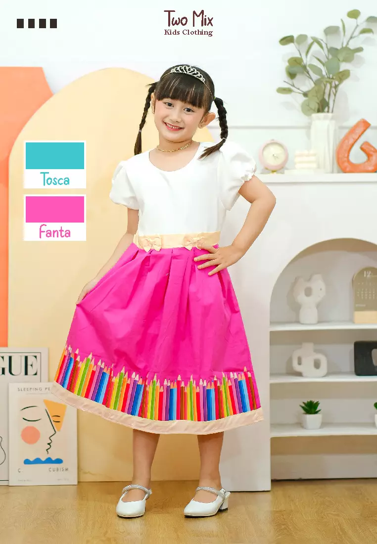 Two Mix Dress Anak Perempuan Bahan Katun - Baju Anak Wanita Fashion Usia 1-12 Tahun 4216