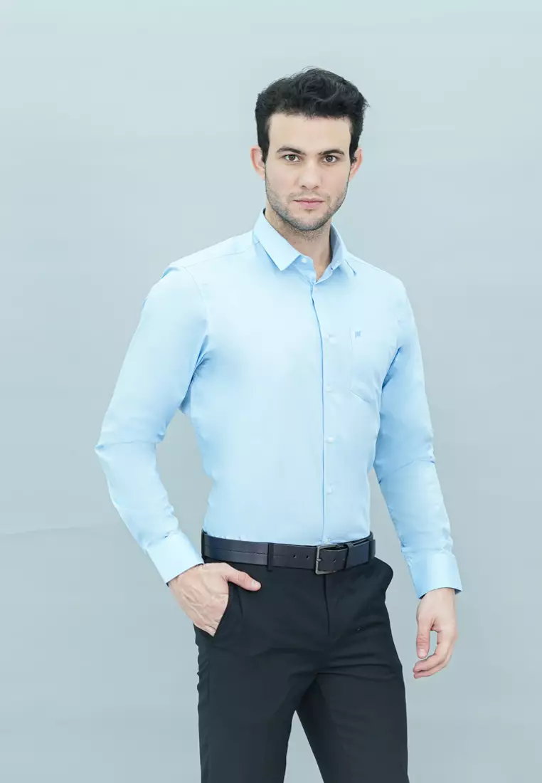 Johnwin - Kemeja Formal Basic - Lengan Panjang Warna Biru FSH.650.Q251.969.C-L/S