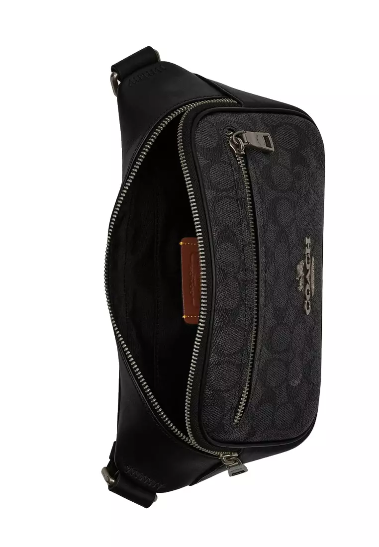 Mens Elias Belt Bag In Signature Canvas - Charcoal/Black