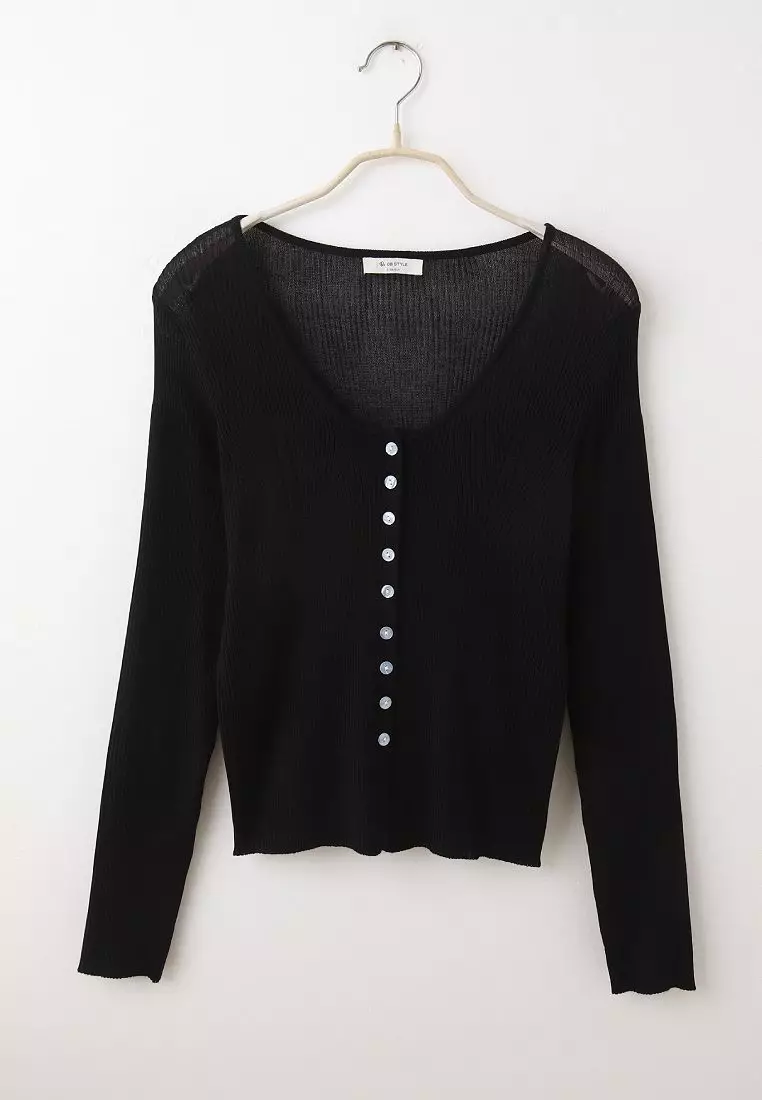 High-Stretch Colorblock Sheer Fitted Knit Cardigan [FA2980]