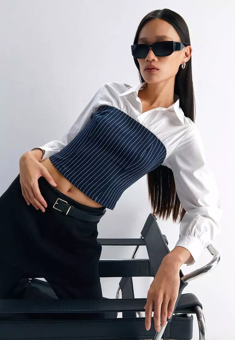 2 Layered Stripe Shirt - Navy/White