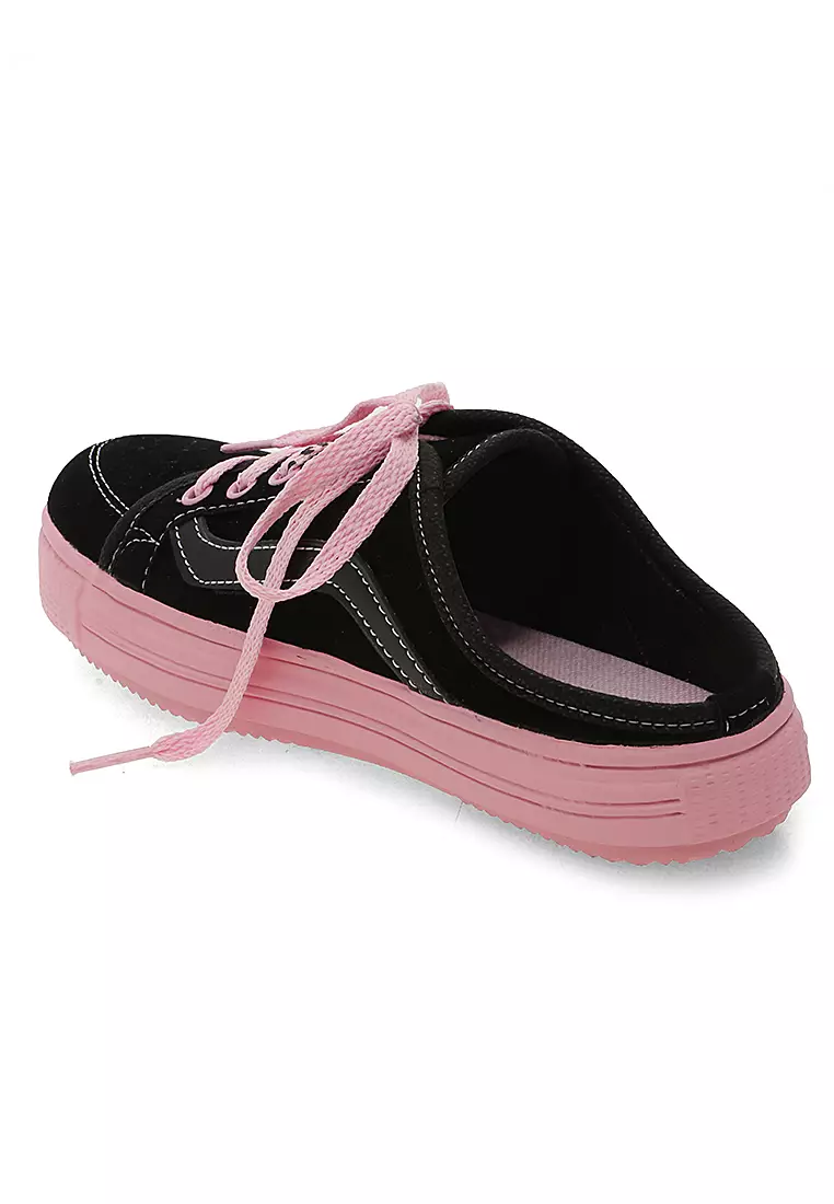 Sepatu Sneakers Casual Tali Ikat Material Canvas Comfortable - Black