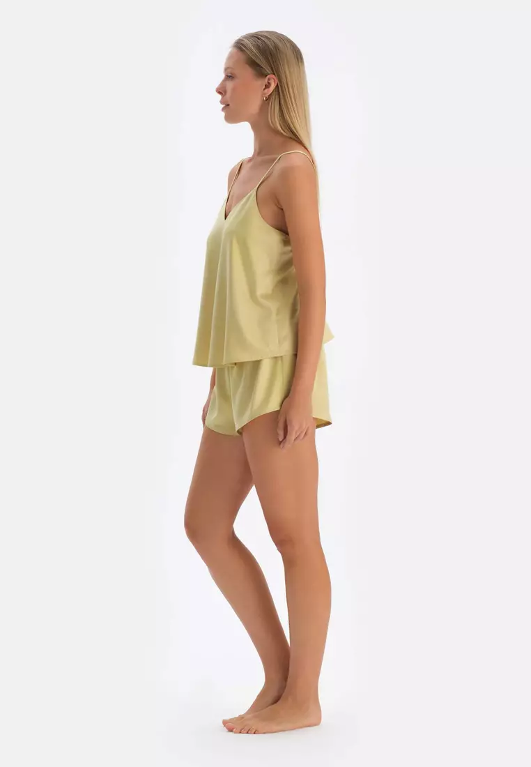 Oil Green Camisole, V-Neck, Regular, Strappy Sleepwear for Women