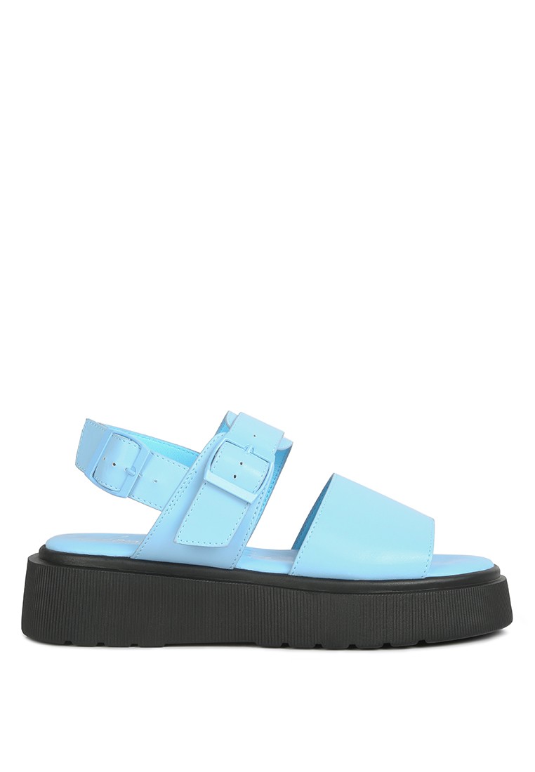 Blue Pin Buckle Platform Sandals