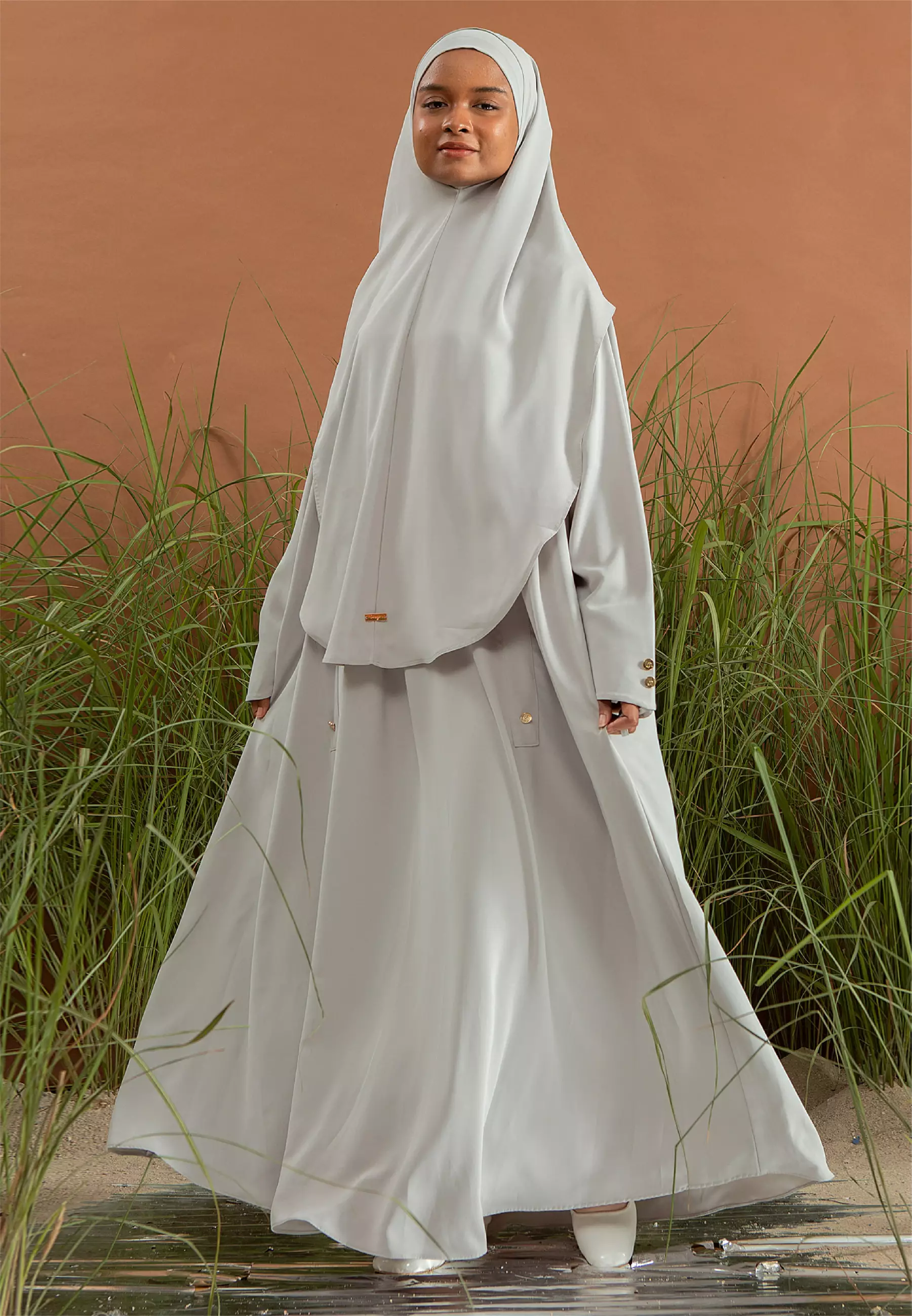 Asma Abaya Set Light Grey L-XL