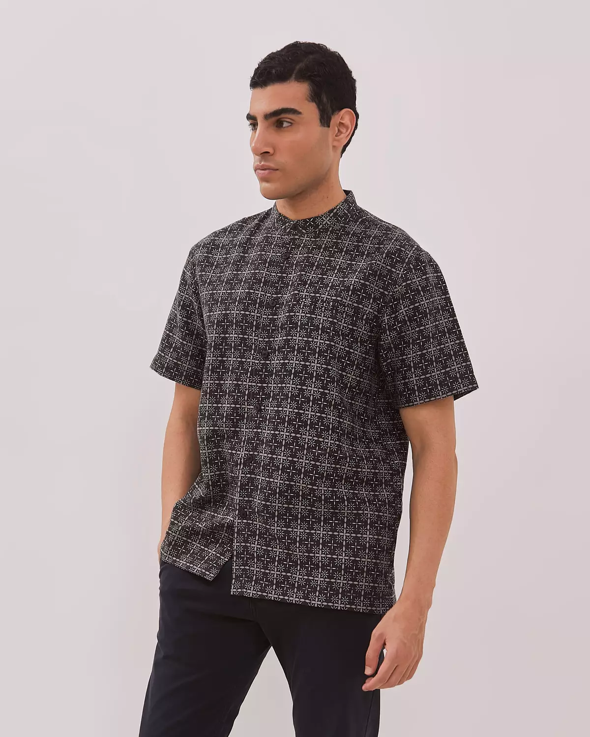 AMK Kemeja Koko Pria Lengan Pendek KK BB Haddar Ss Black