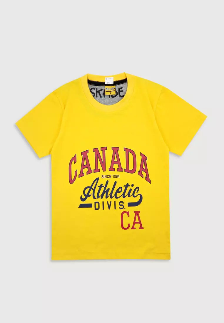 Wakakids Baju Anak Laki Laki Atasan Kaos Usia 4 Tahun Hingga 14 Tahun Motif Canada 3895 Kuning SPATS