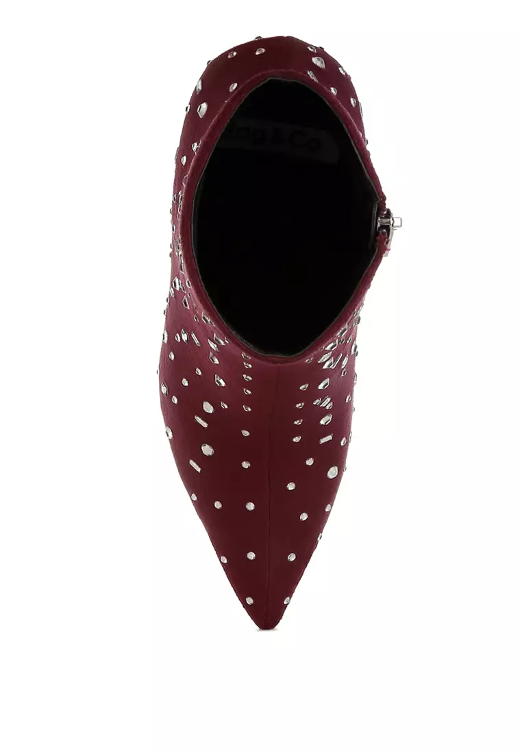 Sepatu Microfiber Hiasan Diamante dalam warna Burgundy