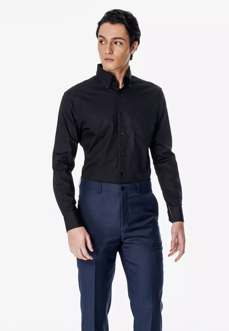 黑色素面標準版長袖襯衫