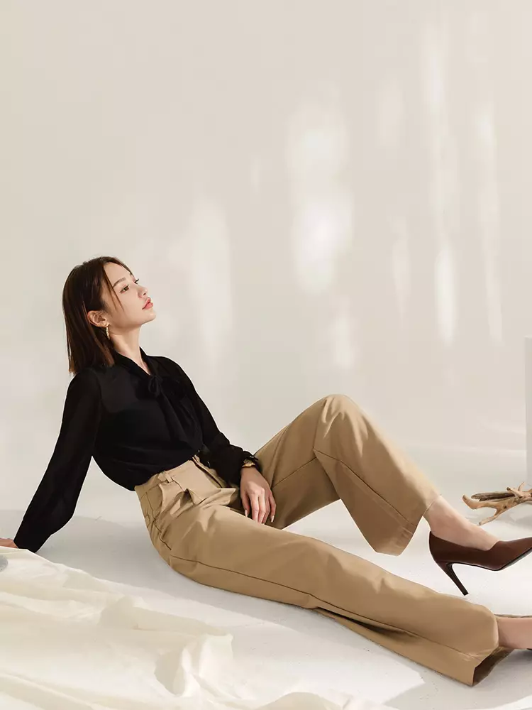 High-Waisted Solid Color Wide-Leg Suit Pants [BA7333]