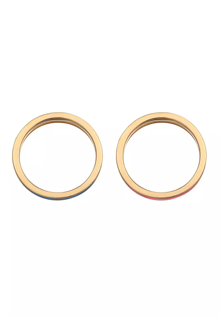 Cincin Perhiasan Perak 925 Wanita Bandring Enamel Blue Pink Gold Plated