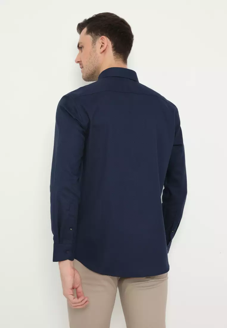 Jobb Brioni Kemeja Pria Lengan Panjang Regular Fit Navy 3