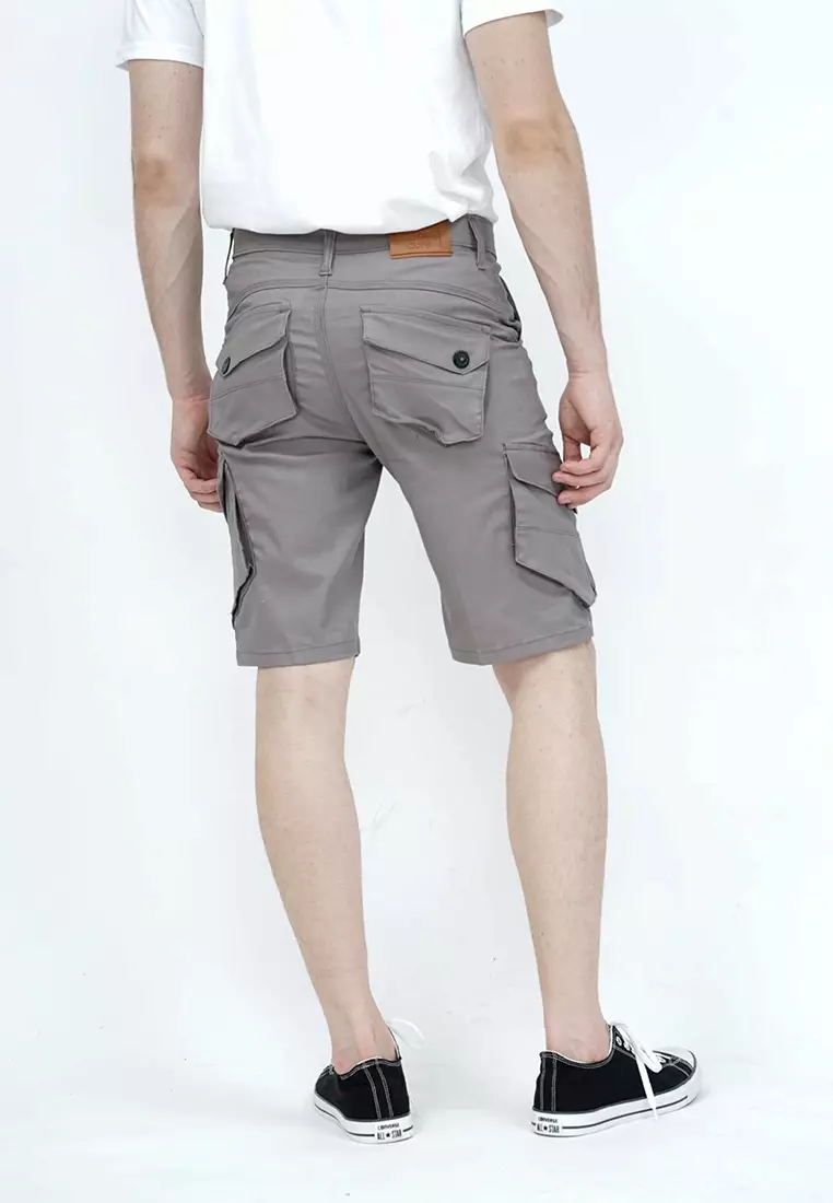 Celana pendek kargo pria cargo pants slim fit melar stretch houseofcuff abu tua