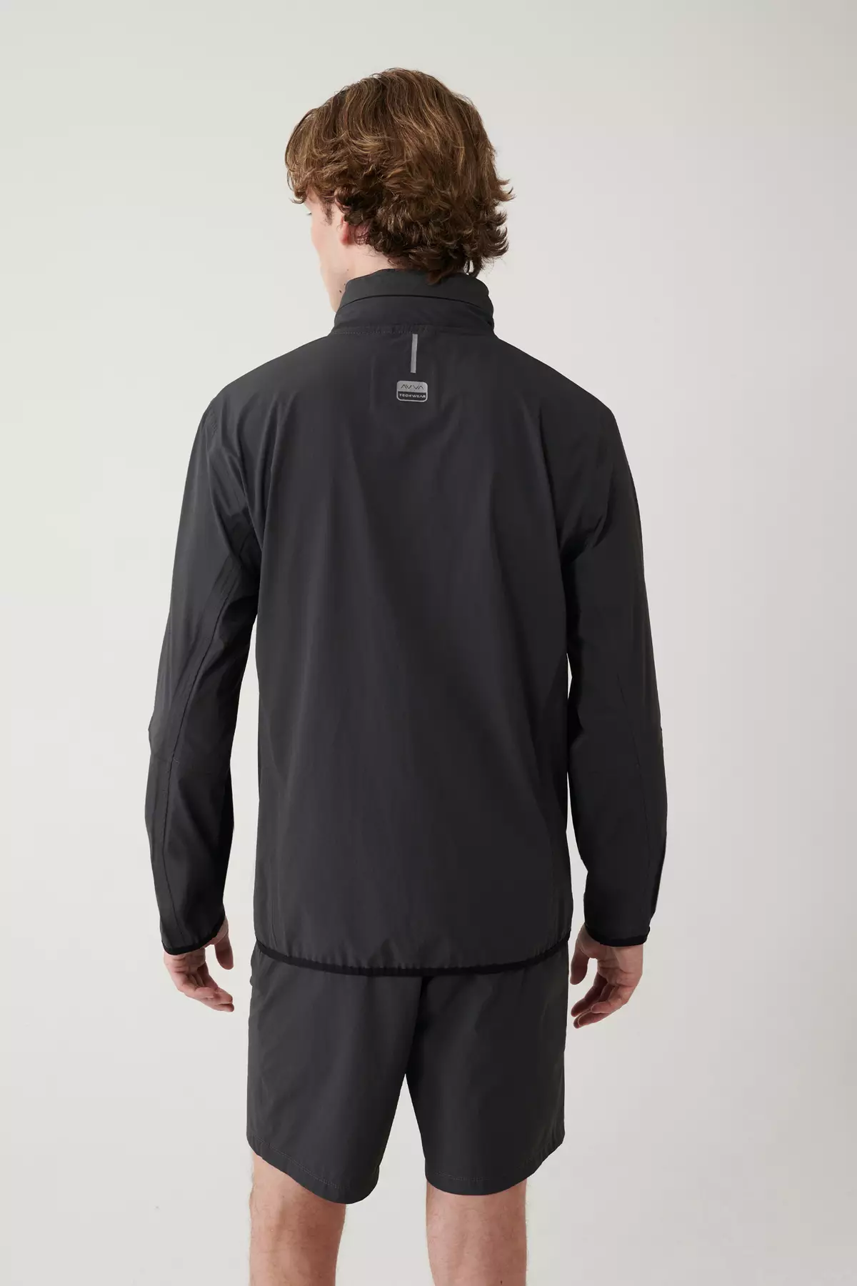 Men'S Anthracite Mock Neck Hooded Zippered Water Repellent Bi-Stretch Comfort Fit Coat A41Y6035