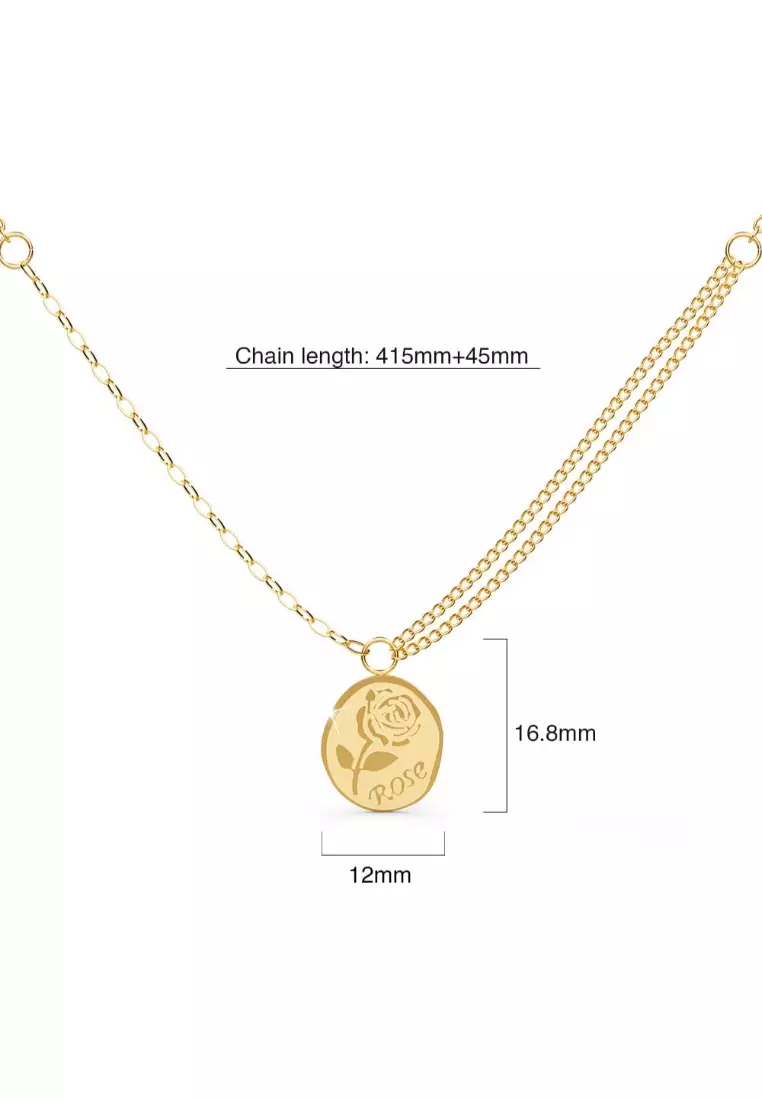 Golden Rose Engraved Pendant Necklace