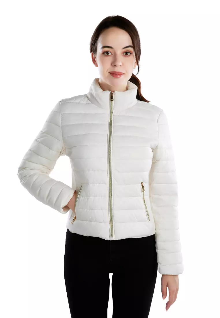 Quilted jacket with deals high neck