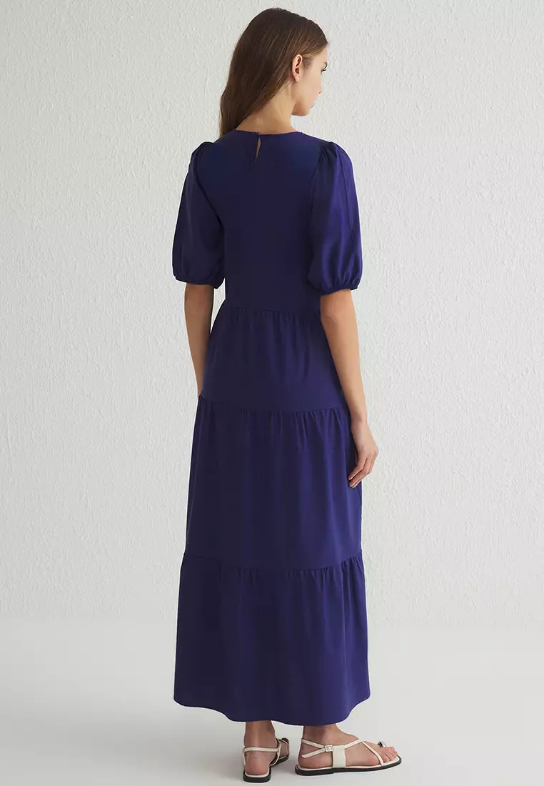 Navy Blue Straight Dress Straight Fit Straight Cut One Piece Dress Women  Navy Blue Front