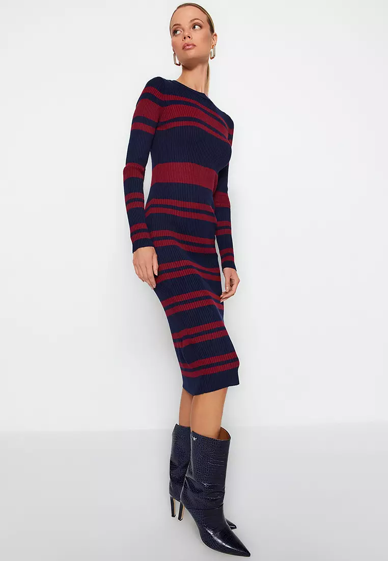 Midi Knitwear Crew Neck Striped Dress