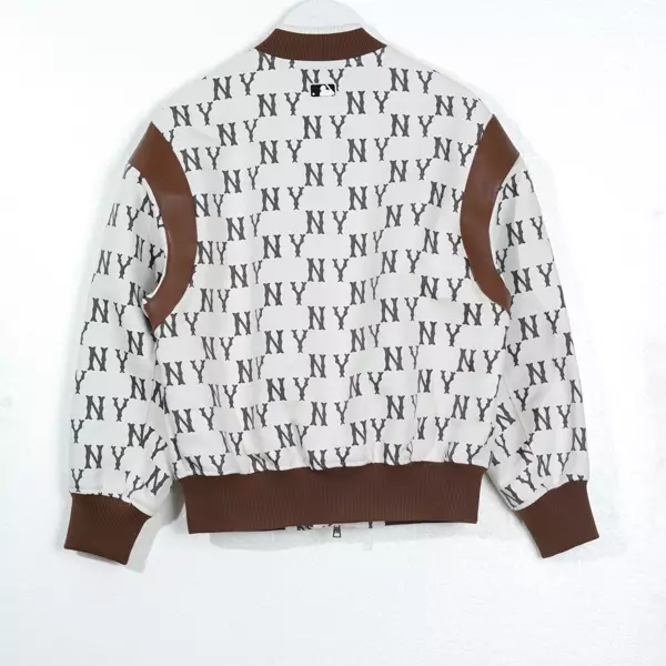 Jaket MLB NY MONOGRAM BLACK WHITE PANEL BROWN ZIP BOMBER JACKET 100% ORIGINAL