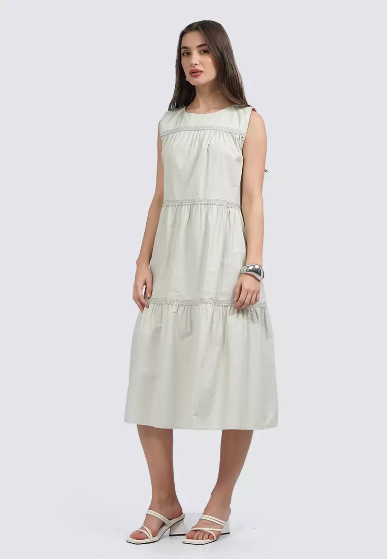 Sleeveless Tiered Midi Dress PASTEL GREEN