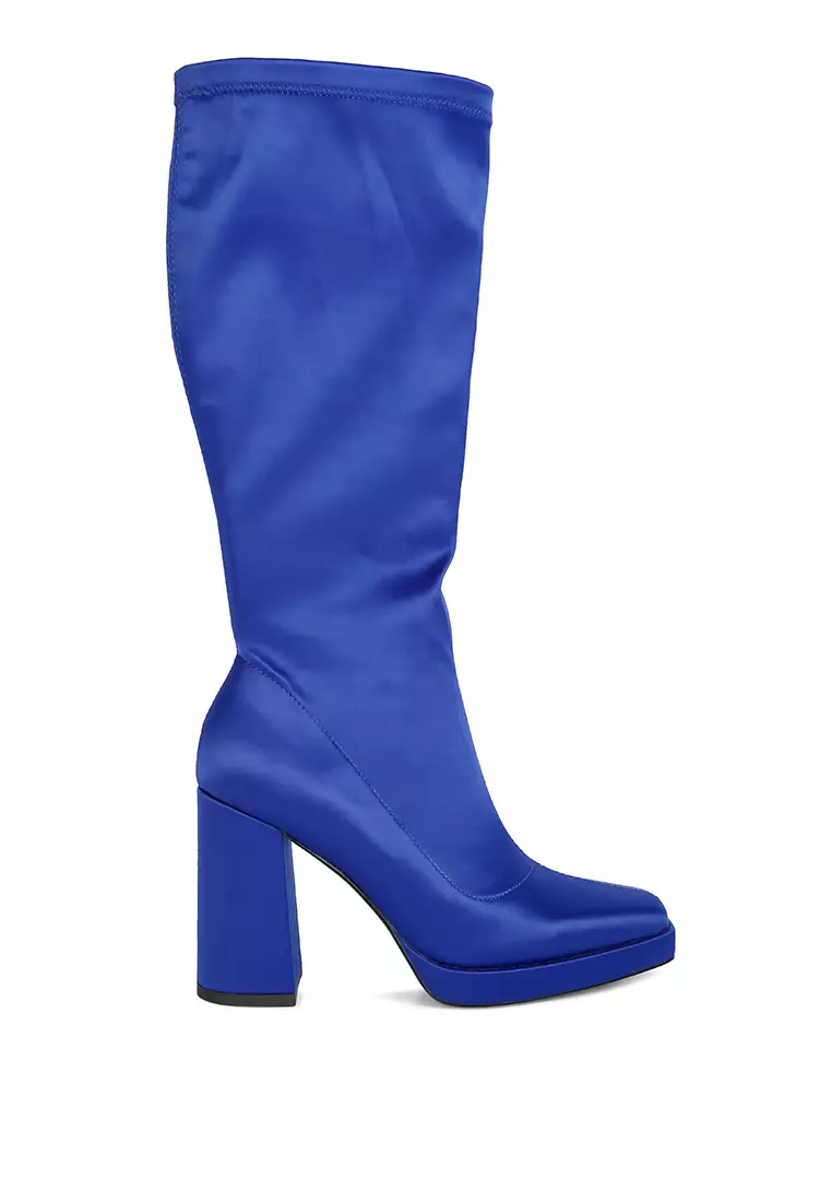 Discount on Rag & Co.  shoes - SKU: Blue Stretchable Satin Long Boot