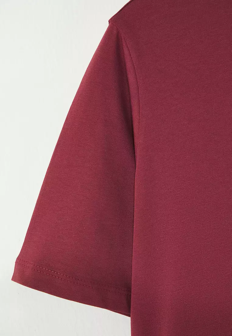 Claret Red Regular Fit Crop Plus Size T-Shirt Tbbss25Bf00061